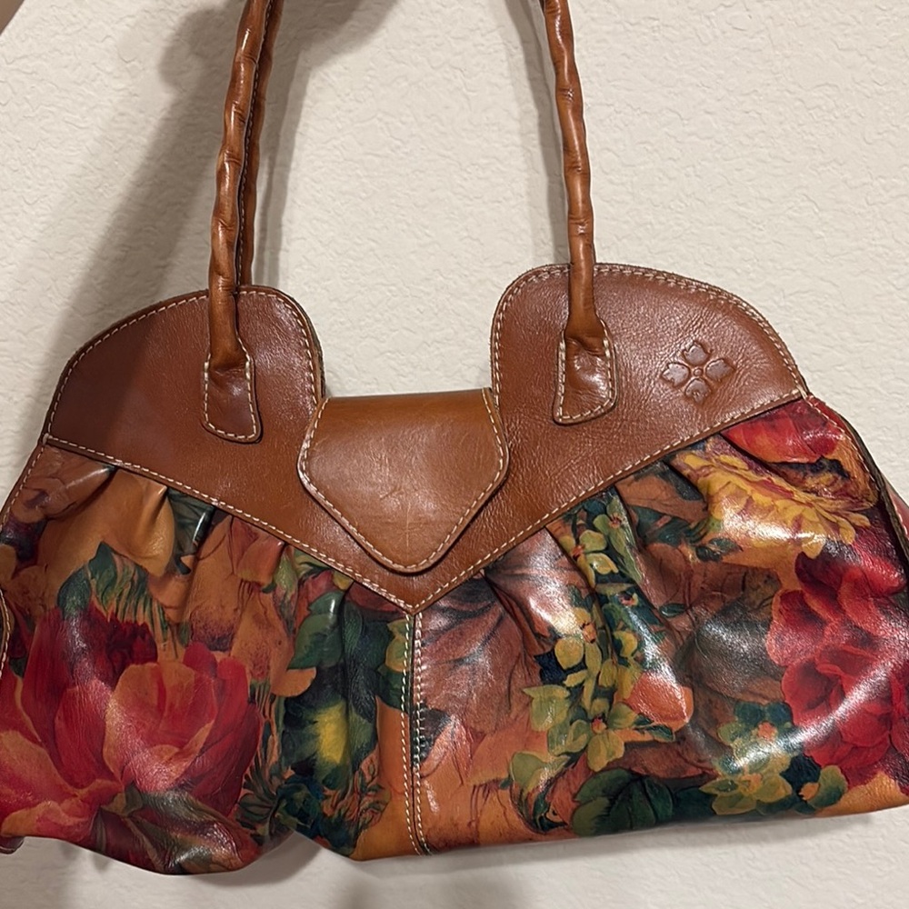 Patricia Nash Brown and Red Shoulder Bag with Floral Design